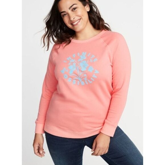 Old Navy Pink Infinite Possibilities Terry Lined Crewneck Pullover Sweatshirt S - Picture 1 of 5